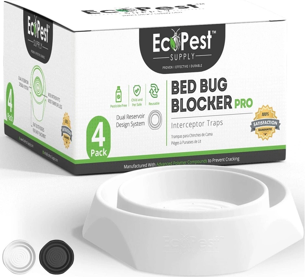 Bed Bug Interceptors – 4 Pack | Bed Bug Blocker (Pro) Interceptor Traps (White)