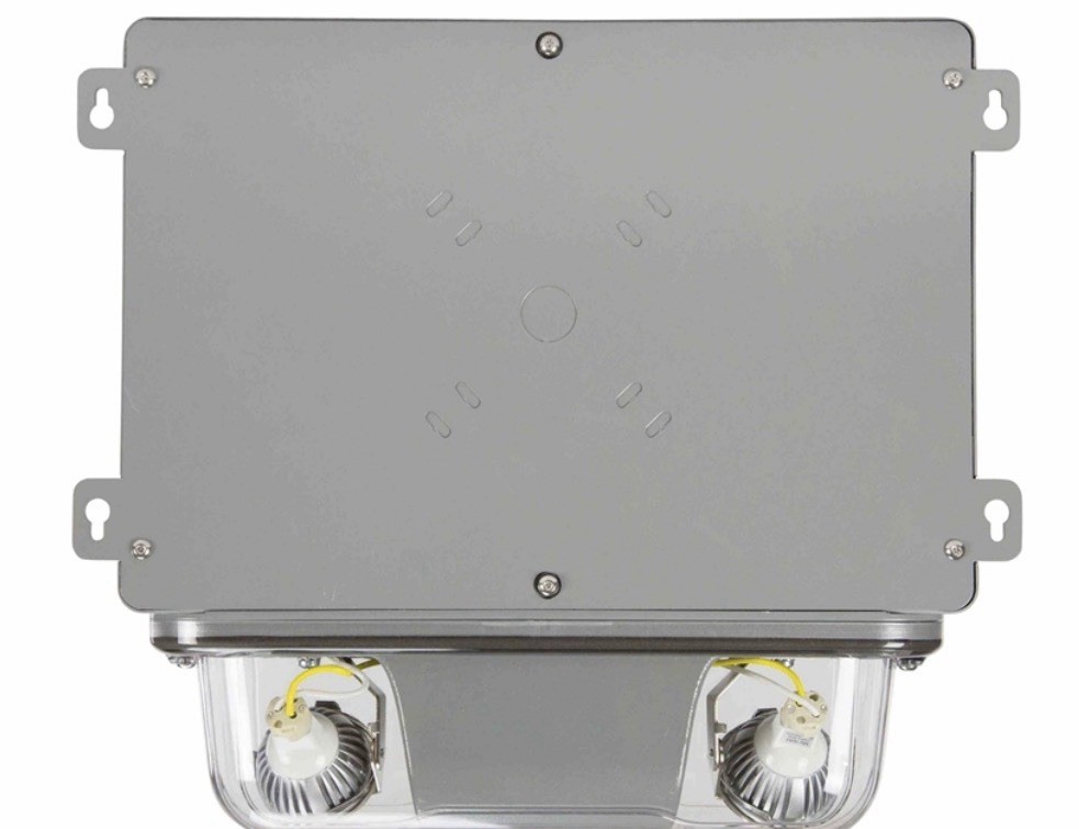 10W Explosion Proof LED Emergency Exit Sign w/ Halogen Bug Eyes - 120/277VAC