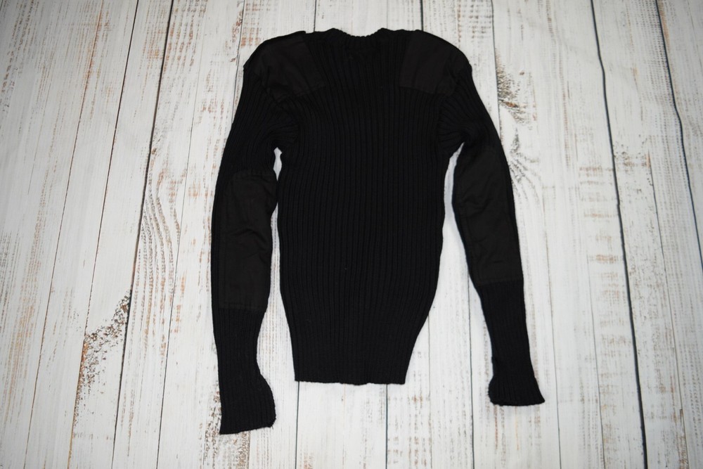 ROTHCO GI COMMANDO STYLE BLACK SWEATER PATCHED 100% WOOL PULLOVER OD SIZE 36 MEN