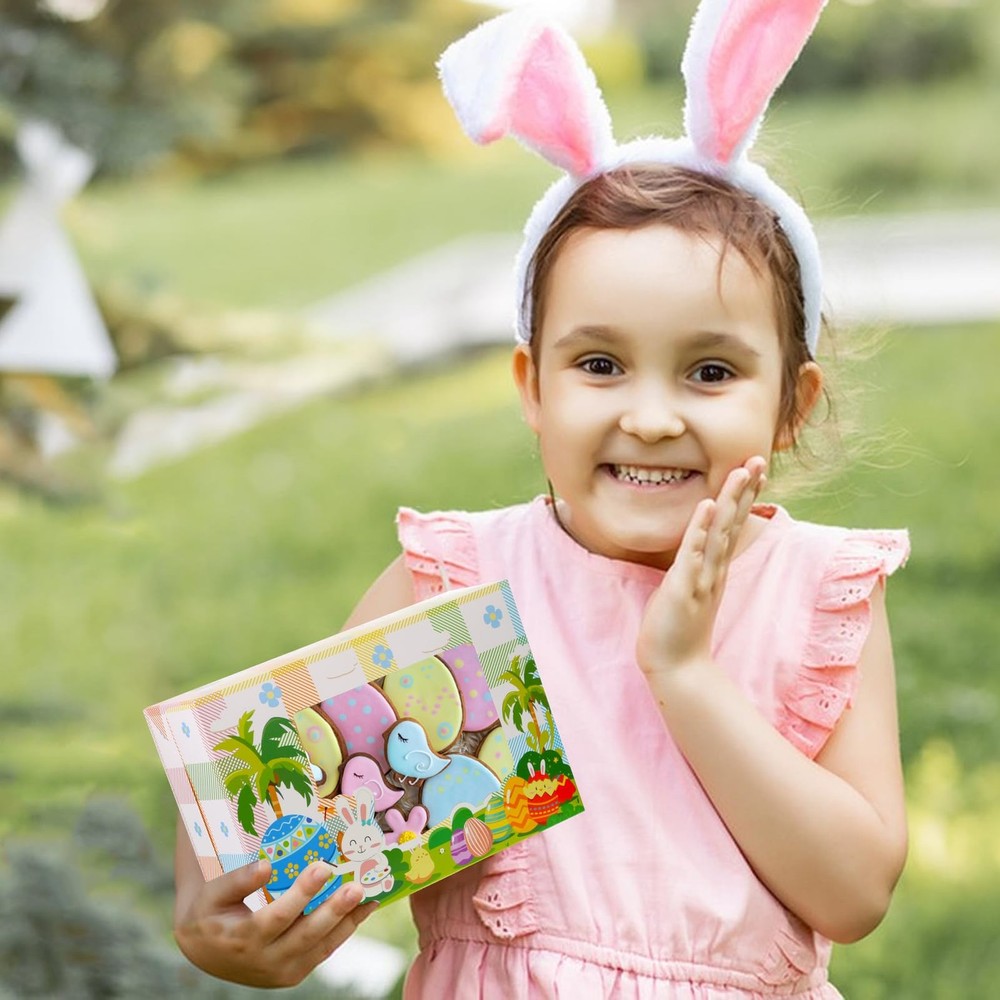 24Pcs Easter Cookie Boxes with Window, Easter Buffalo Plaid Cute Bunny Egg Co...
