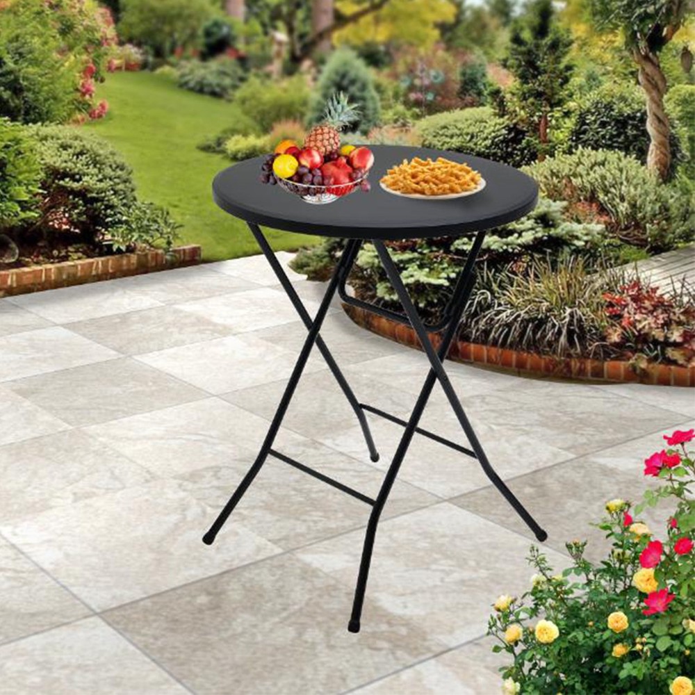 31" Round High-Top Folding Table, Black
