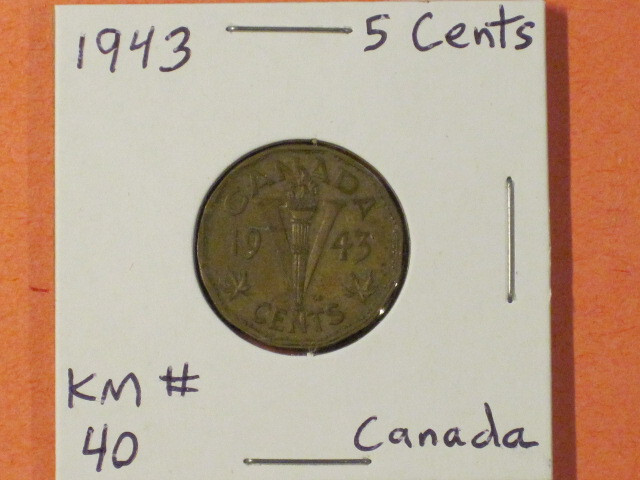 1943 Five Cents- Canada - KM# 40 / Very nice example (L1)