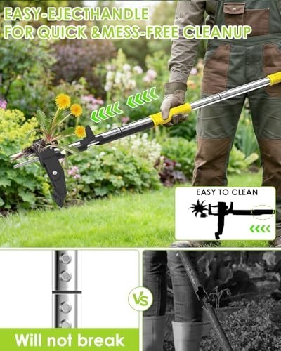 Heavy Duty Stand Up Weed Puller Tool - 41.3" Long Handle, 4 Claw Steel Head, Eas