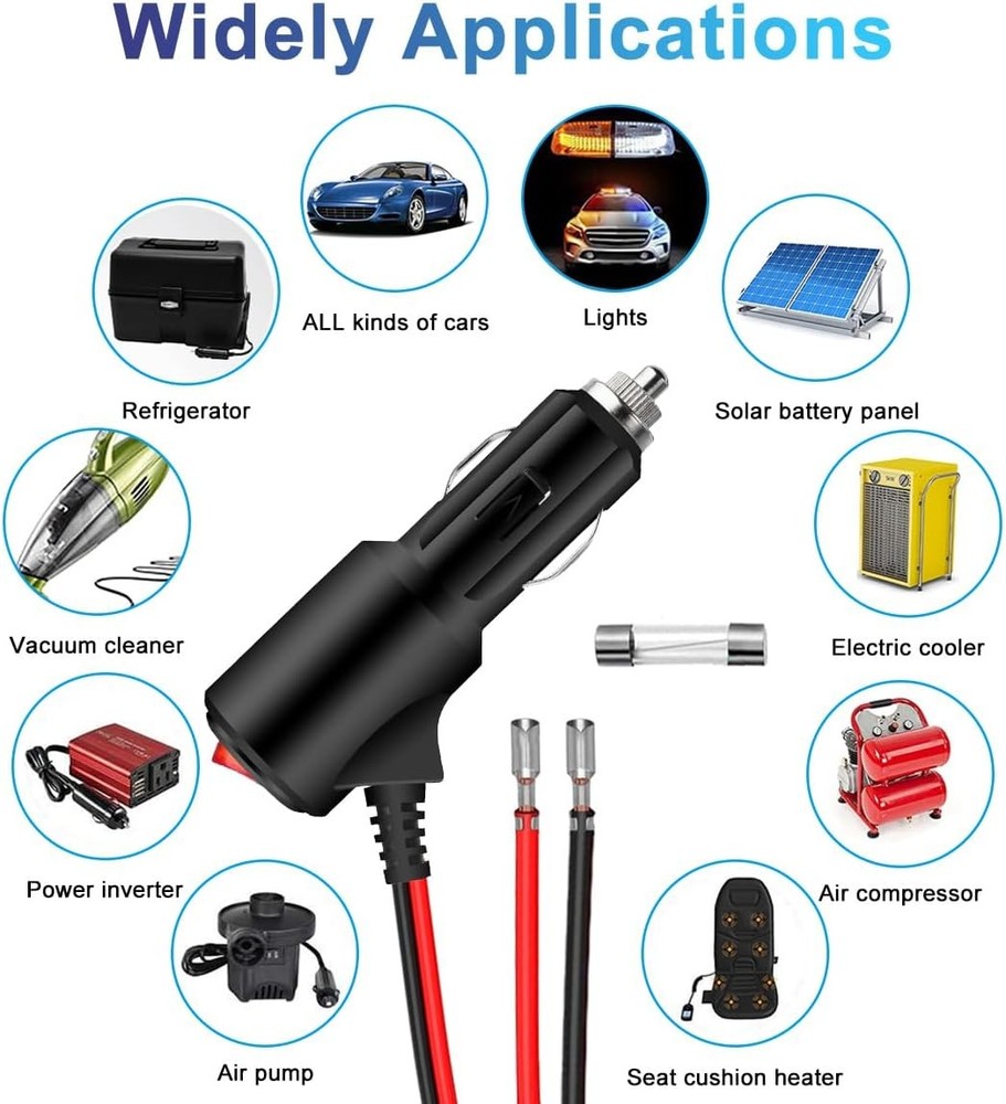 Heavy Duty 12V Cigarette Lighter Plug Adapter with Switch & Red LED Indicator Fo