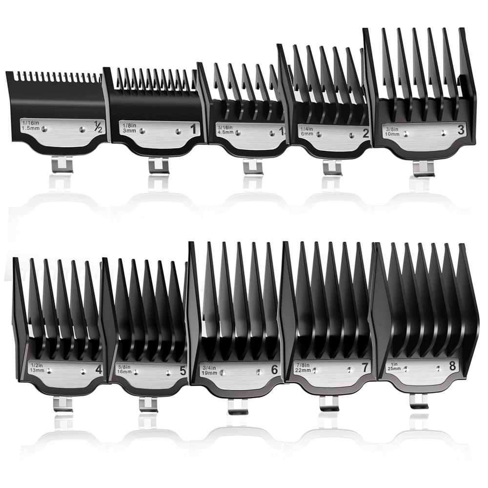 Compatible with Wahl Clipper Guards Set 10 Pack 10 Pack, Black