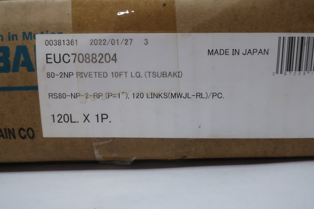 Tsubaki RS80-NP-2-RP Double Roller Chain 10ft