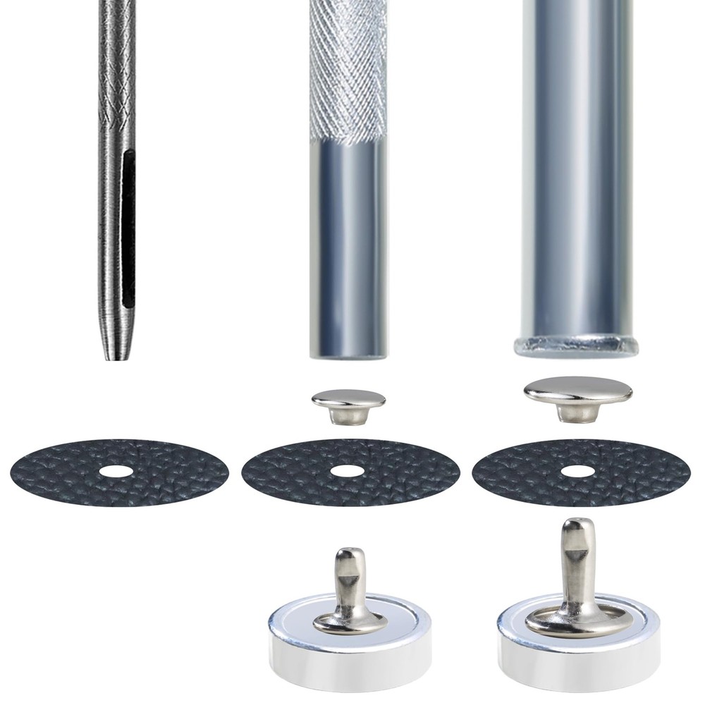 340 Sets Silver Double Cap Leather Rivets Kit Mixed Sizes with Crafting Tool