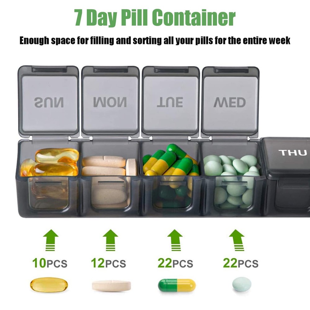 Pill Organizer 2 Pack, Pill Box 7 Day, Weekly Pill Case