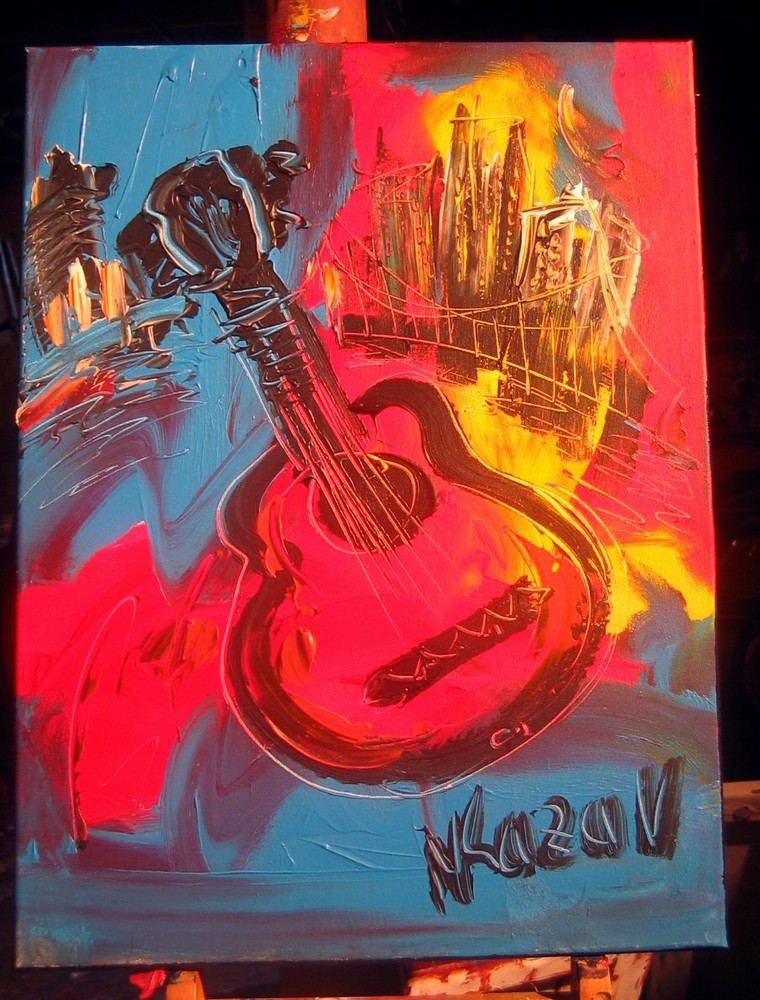 IMPRESSIONIST MODERN ART STRETCHED CANVAS  MUSIC COFFEE LANDSCAPE