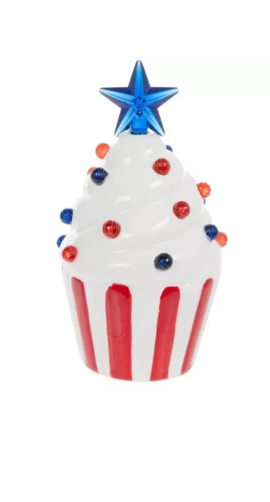 🇺🇸NWT Light Up Ceramic Americana Cupcake Set
