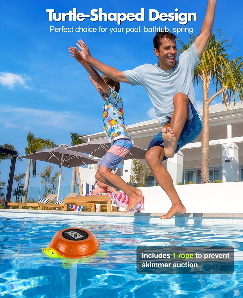 LuxBlue Turtle Floating Pool Thermometer Solar Powered | Ultra-Precise White