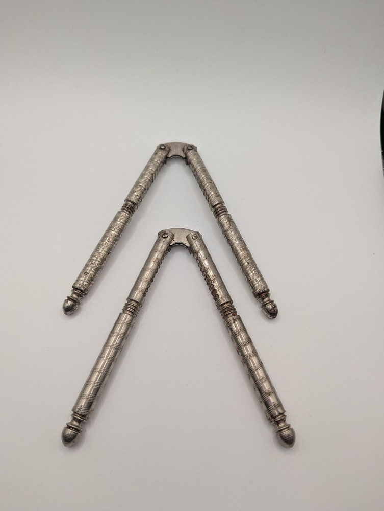 Pair Vintage Nutcracker Nut Cracker Silver Metal 5"