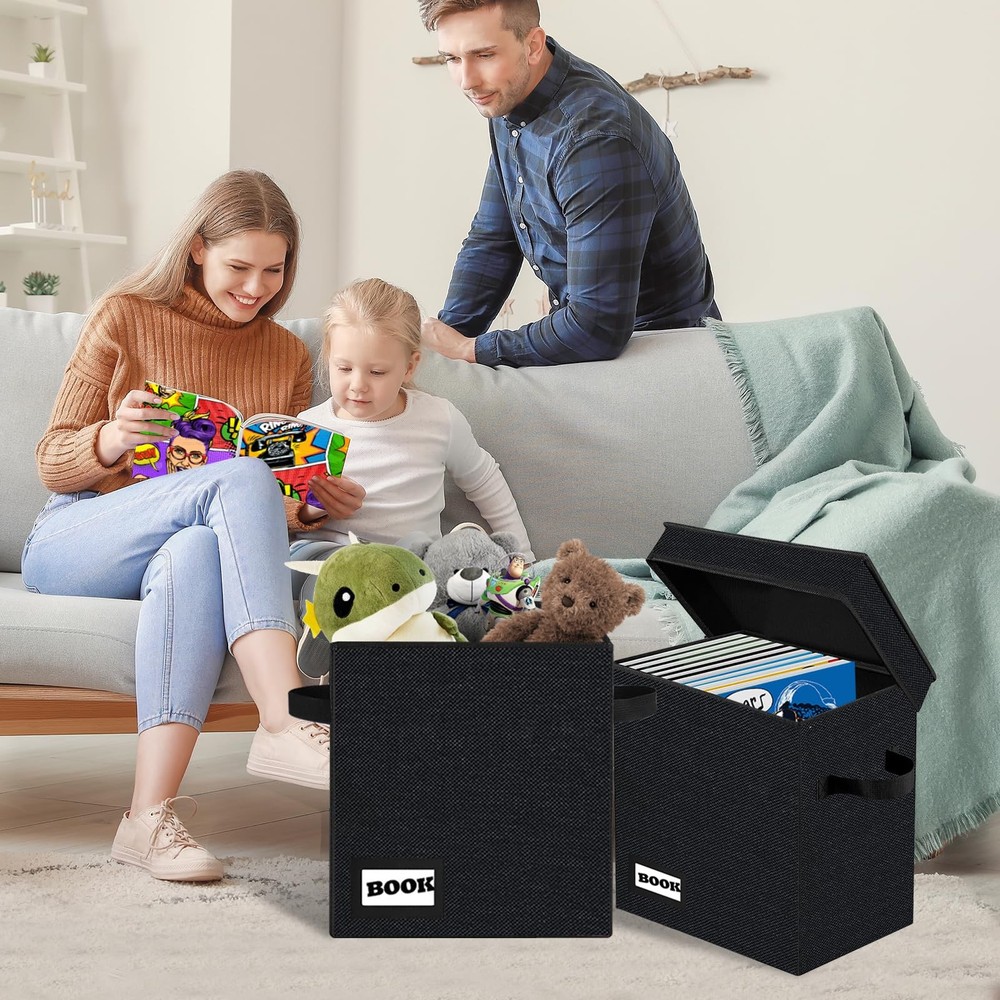 YNSZAS 3 Pack Collection Comic Book Storage Boxes, 3-Pack, Small Black