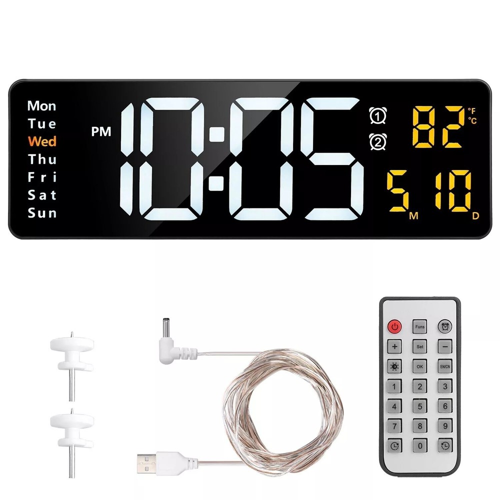 16" Large Digital Wall Clock with Remote, Large Display LED Wall Clock Timer ;