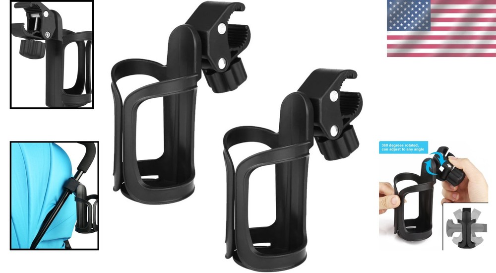 Versatile Cup Holders for Bikes, Strollers & Walkers - 360° Rotation, 2 Pack