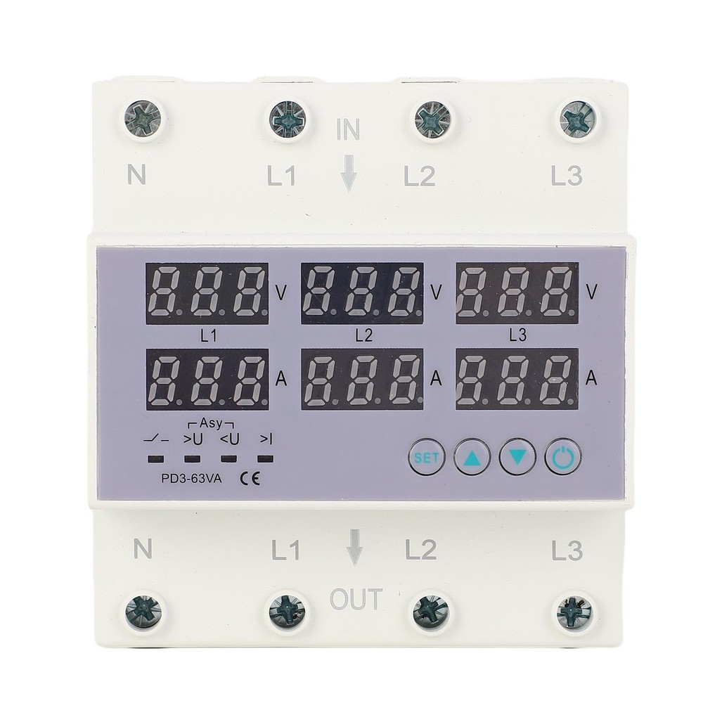 3 Phase DIN Rail Voltmeter Ammeter Auto Overvoltage Overcurrent Protector AC230