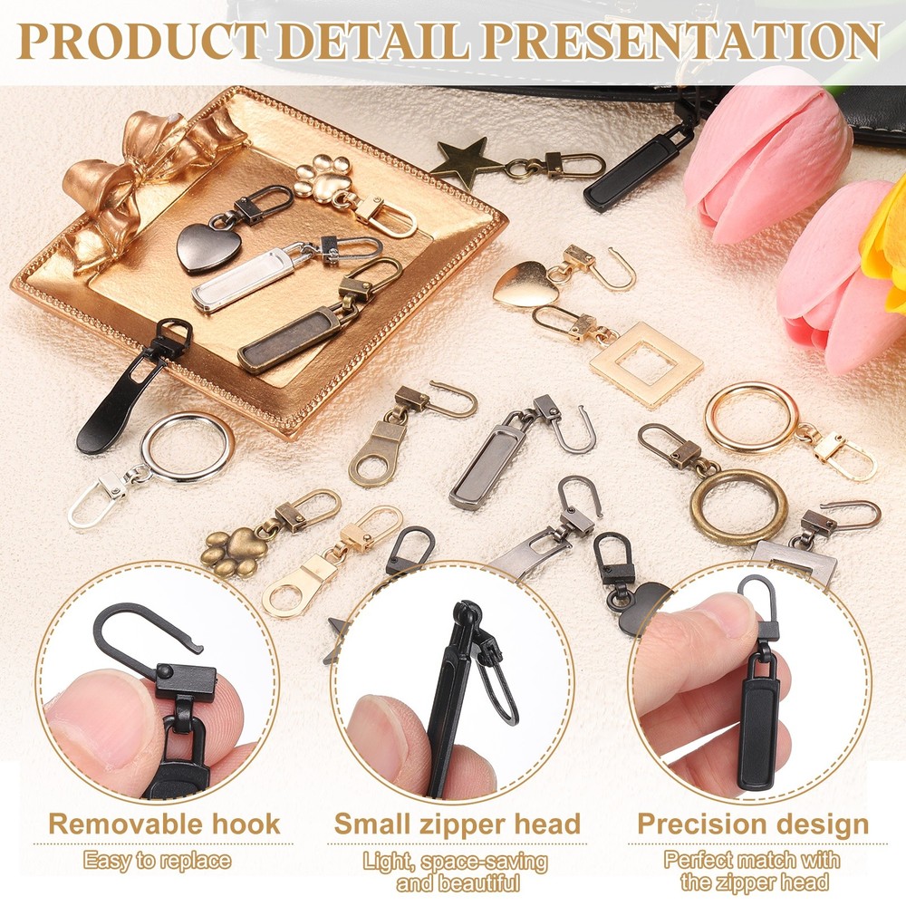 2Set Zipper Pull Replacement, Round Detachable Tiny Zipper Slider, 5 Color
