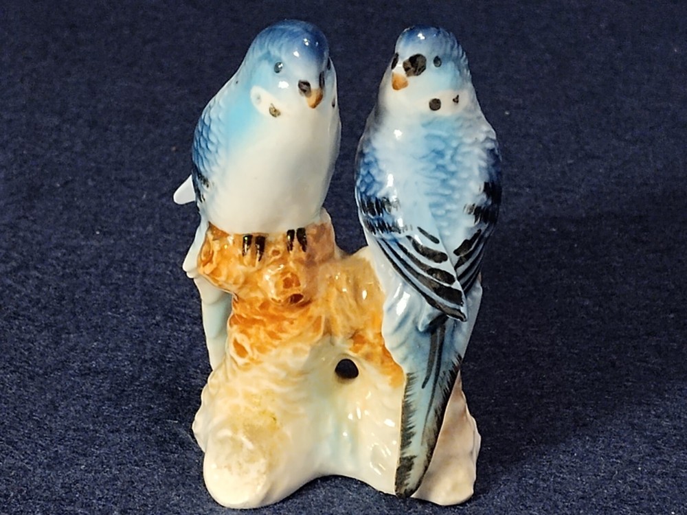 Vintage Parrots Figurine Statue Blue Birds
