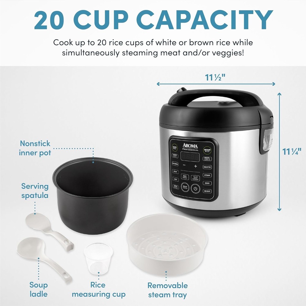 Aroma ARC-5100SB 20-Cup Programmable Rice & Grain Cooker and Multi-Cooker, Black