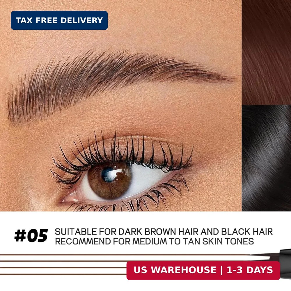 2 Pack 4-Tip Microblading Eyebrow Pen with 2 Brow Brushes, Waterproof Vegan Form