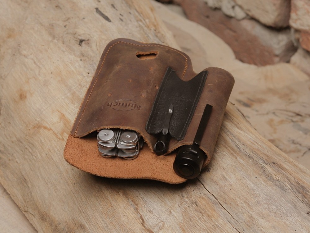 NUTUCH Leather EDC Multitool Sheath | Leather EDC Organizer | Flashlight Holster