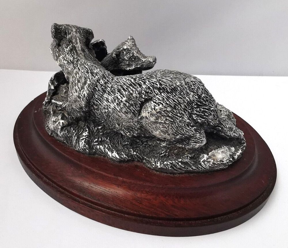 Vintage Solid Silver Badger Group Figurine - Sheff 1986.