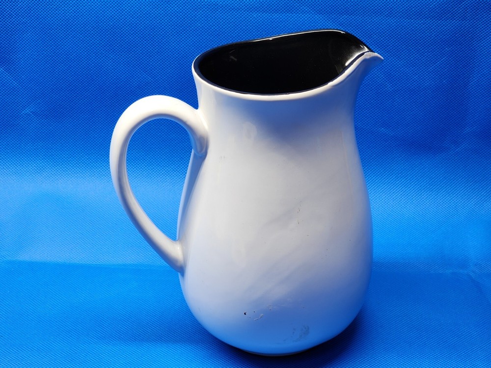 Asian Calligraphy Stoneware Pitcher 2 Quart White & Black Simple Dining