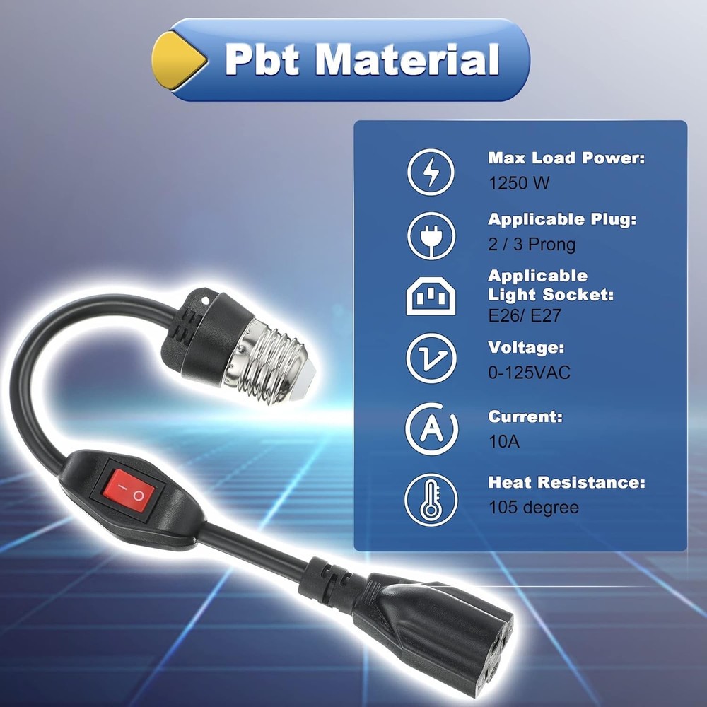 Feekoon 1 Pack 3 Prong Light Socket Outlet Adapter with On/Off Switch for...