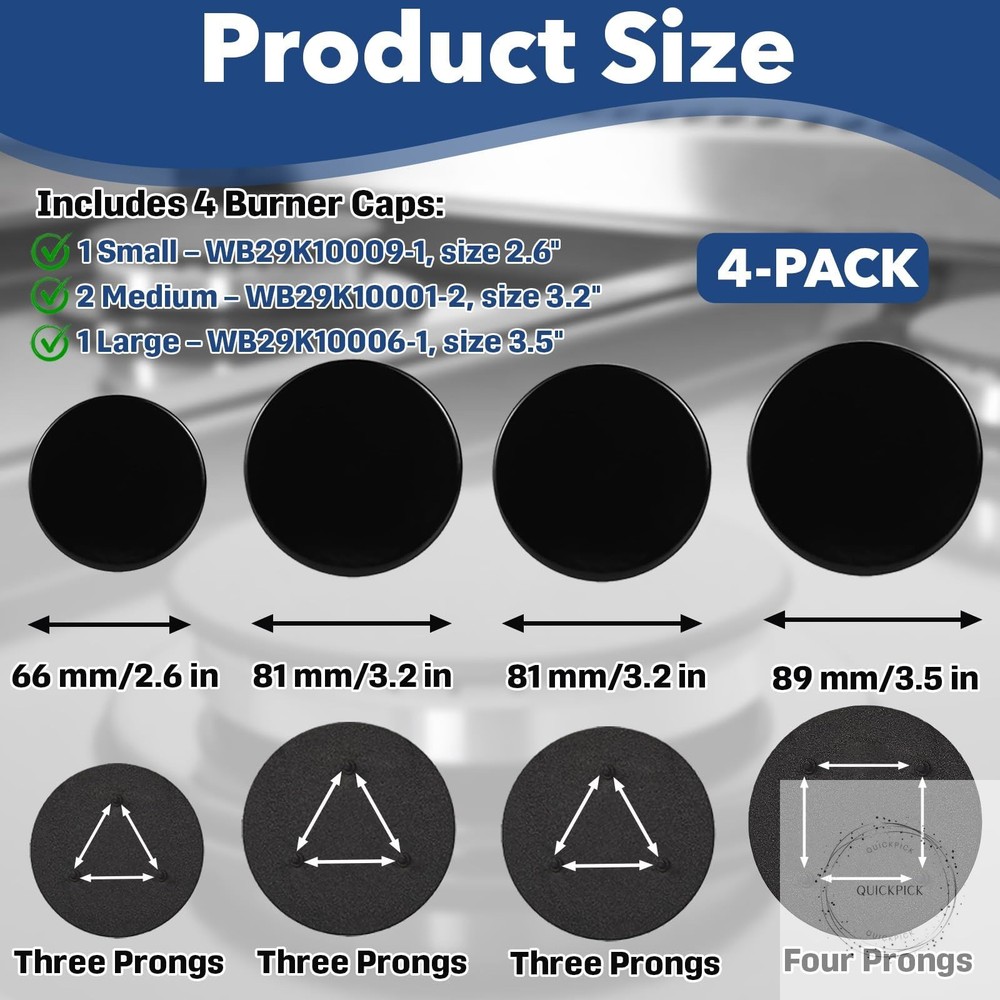 Surface Burner Cap Set Replacement for GE Gas Range/Stove/Oven (4-Pack) Includes