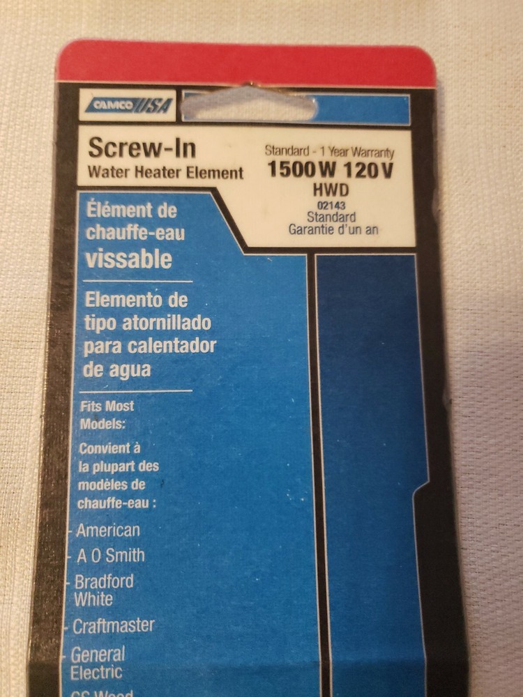 New Camco Screw-In Water Heater Element 1500W 120V HWD Standard #02143