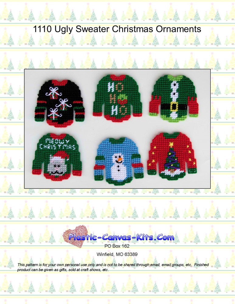 Ugly Sweater Christmas Ornaments-Plastic Canvas Pattern or Kit