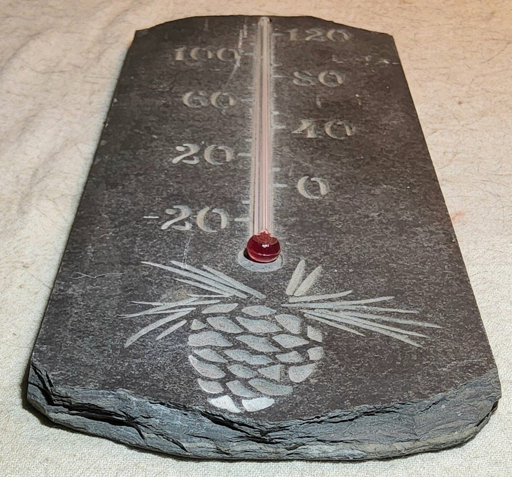 HEAVY SLATE WORKING THERMOMETER DISPLAY SIGN WITH PINEAPPLE ETCHED INTO BOTTOM