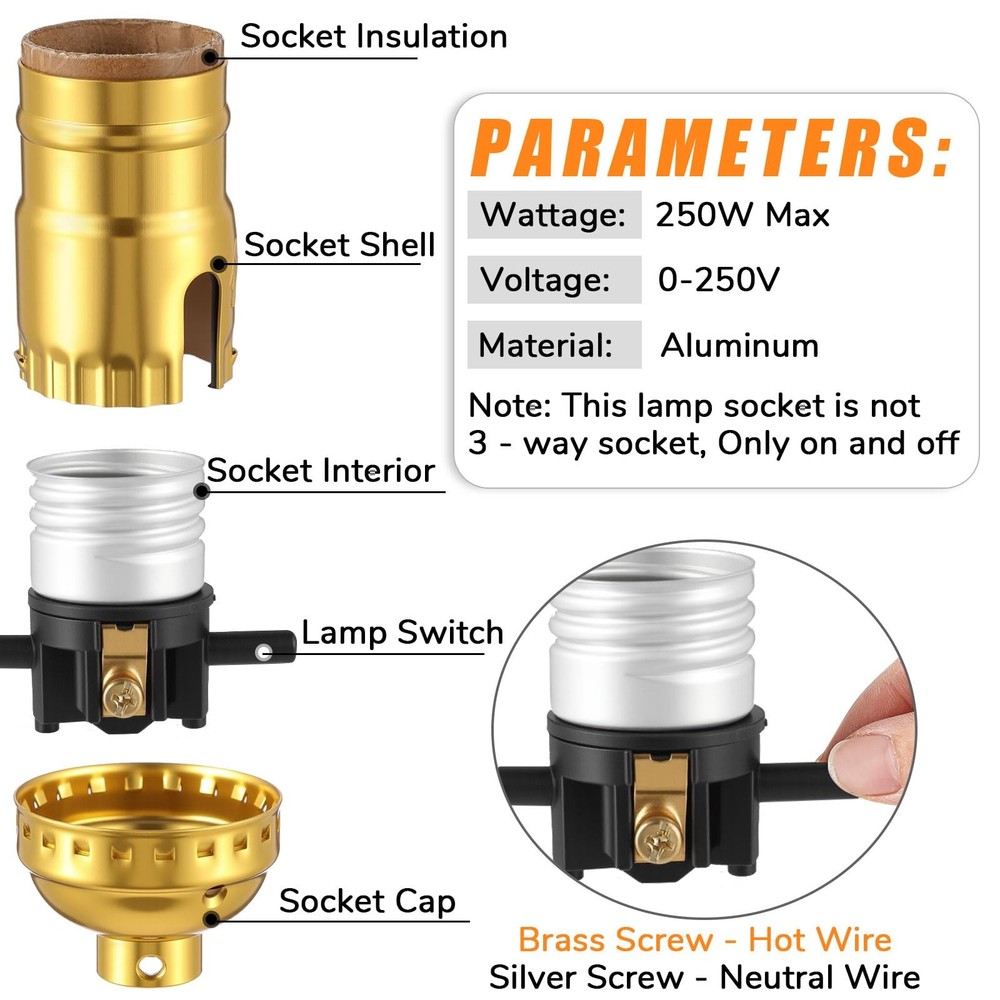 2 Pack UL Listed Lamp Socket with Push On/Off, E26 Threaded Base, Medium Scre...