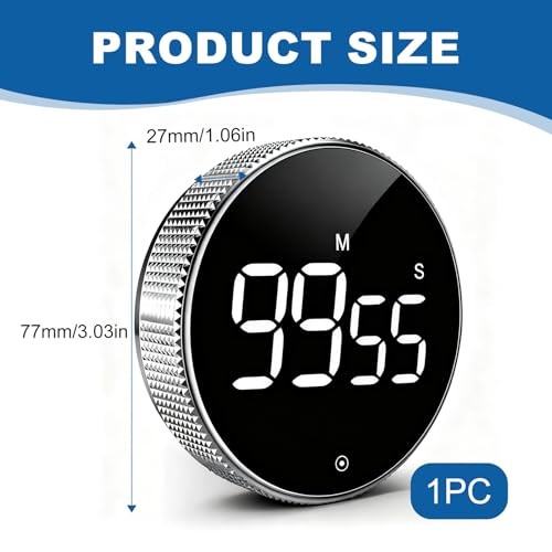 Digital Kitchen Timer, Magnetic Countdown Countup Visual Timer with Silver