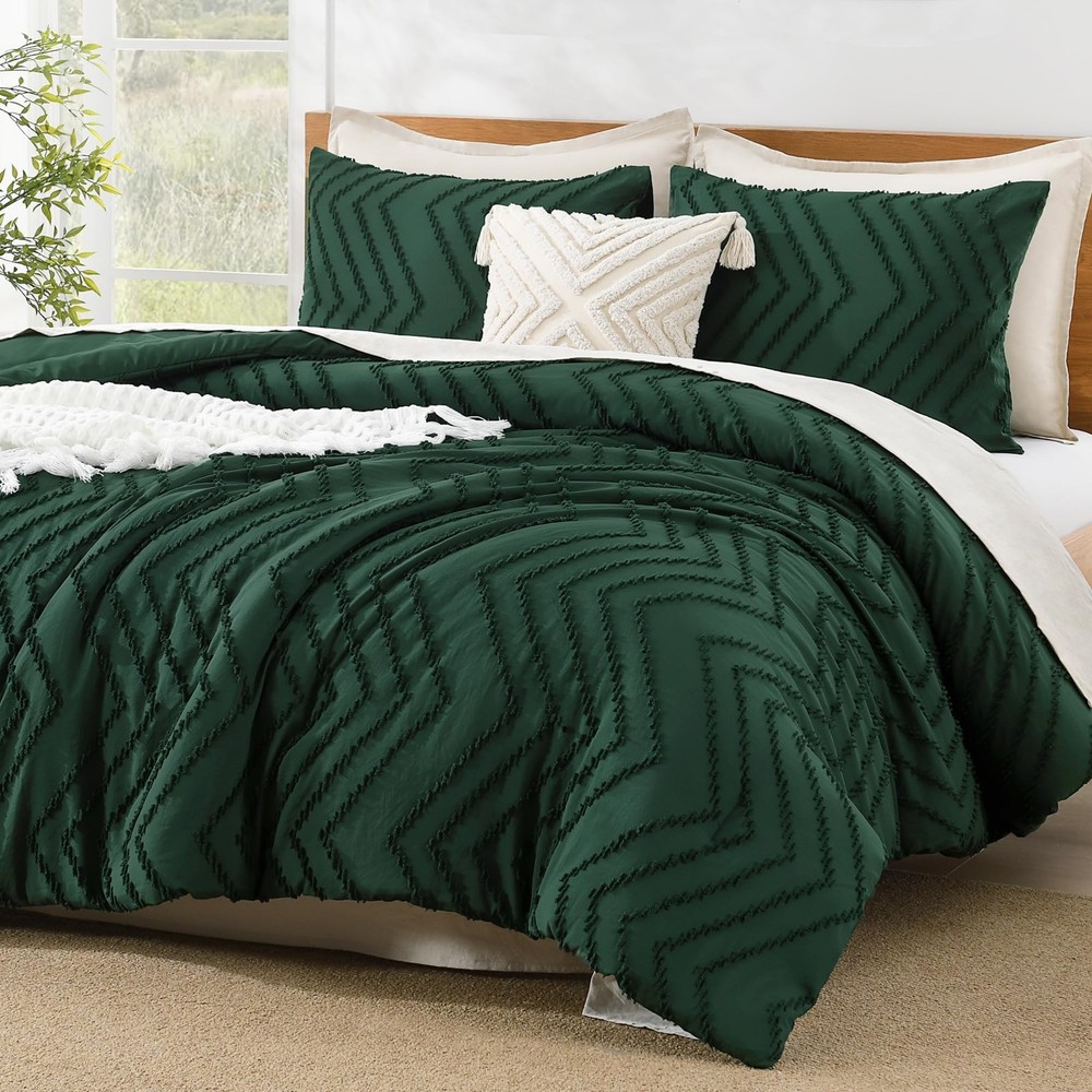 Litanika King Size Comforter Set Dark Emerald Green, 3 Pieces Lightweight Flu...