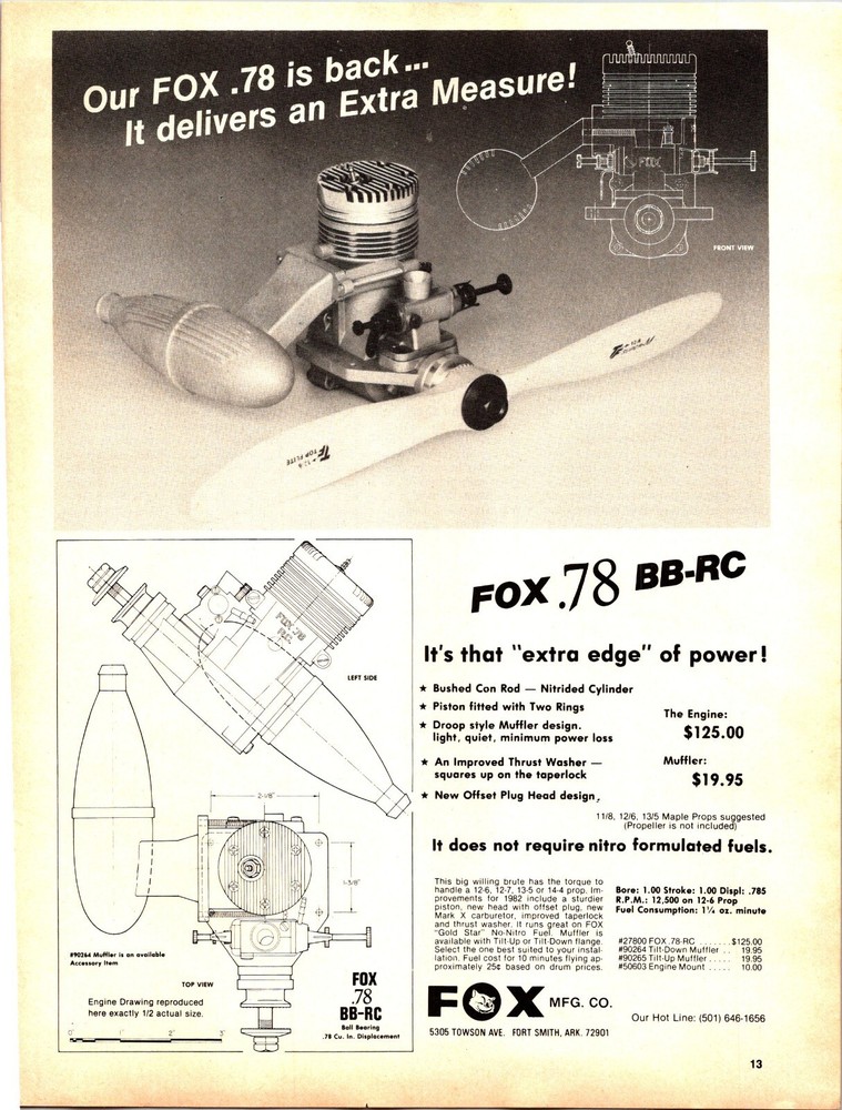 Fox .78 BB-RC Engine Print Ad Ephemera Wall Art Decor