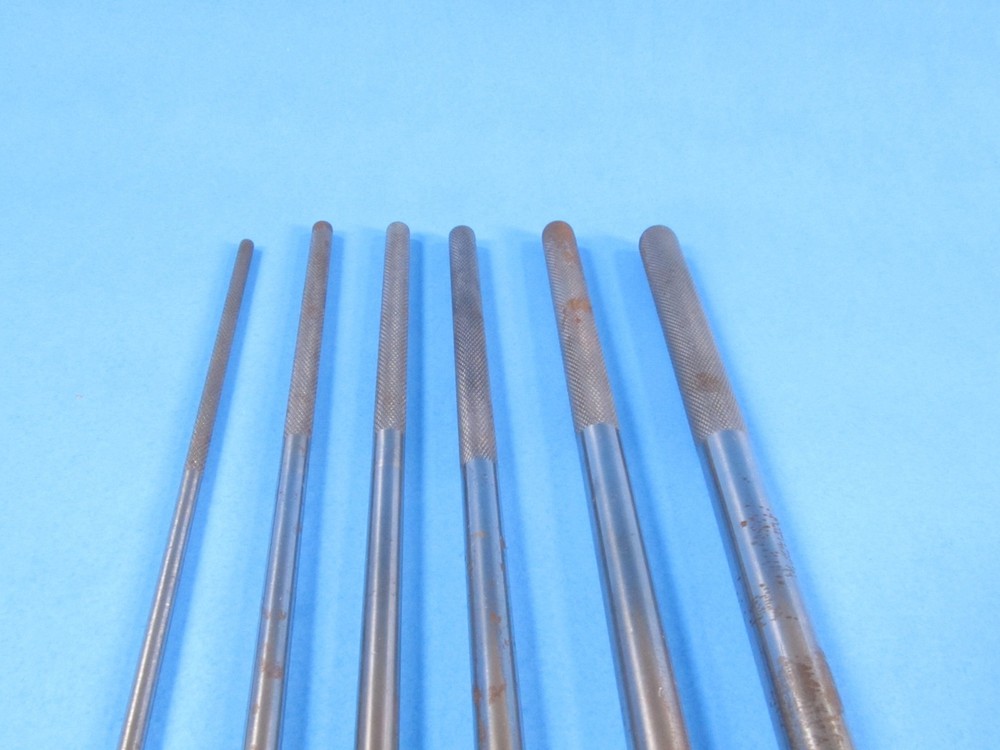 uncommon set 6 drill rod style wood gouges or carving tools w/ knurled handles