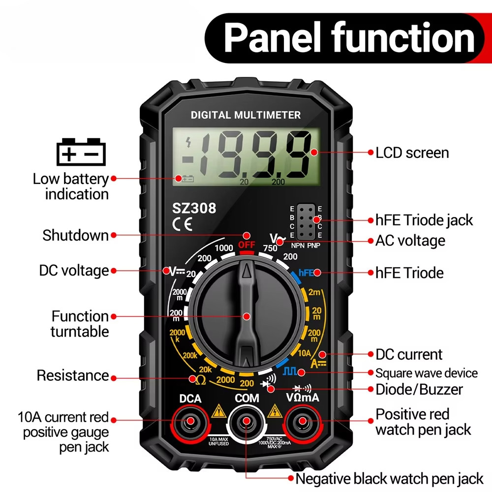 Digital Multimeter LCD Voltmeter Ammeter Ohmmeter Volt AC DC Tester Leads Meter