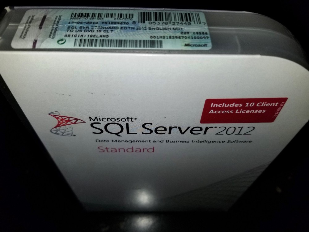 Microsoft SQL Server 2012 Standard,SKU 228-09586,10 CALs,Sealed Retail Box,Full