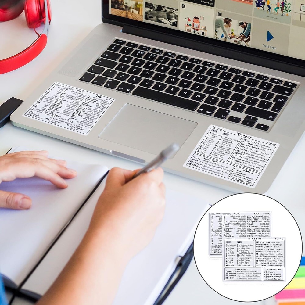 2 Pcs Laptop Shortcuts Stickers, Word/Excel Quick Reference Guide White