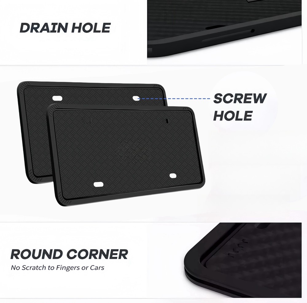 2 PCS Silicone License Plate Frame for Front & Rear Car Plate Bracket Holder