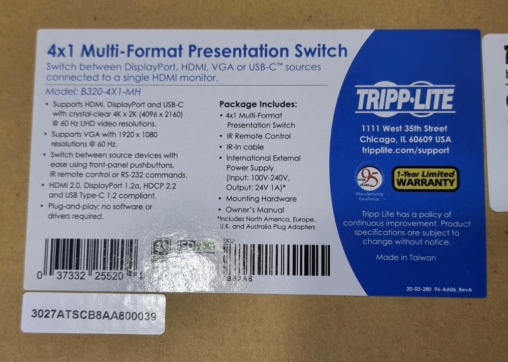 TRIPP LITE B320-4X1-MH Multi Format Presentation Switch