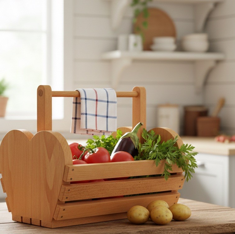 Vintage Wooden Heart Shaped Basket
