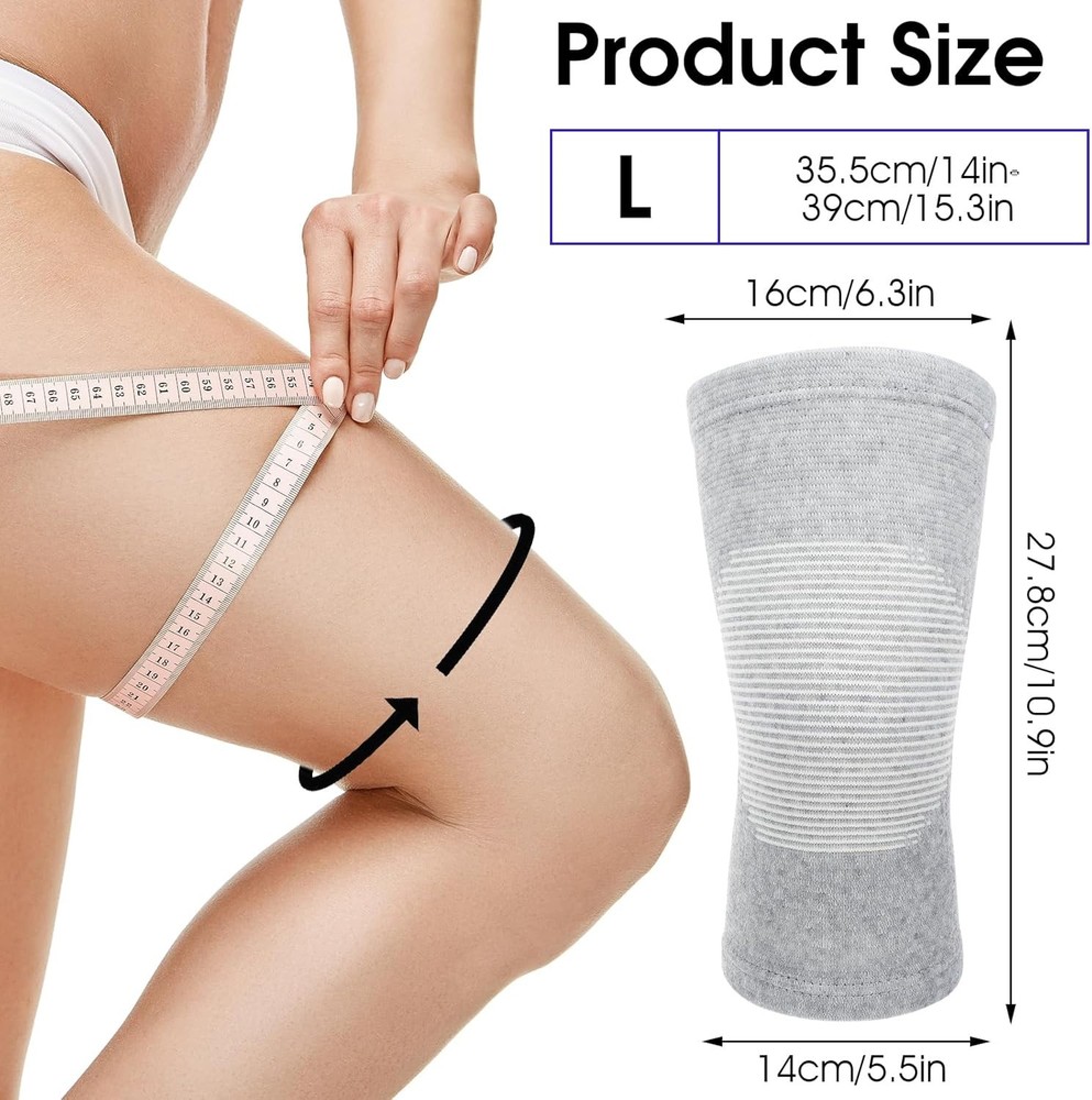 Bamboo Knee Sleeve, Elastic Compression Brace Breathable Large, Gray