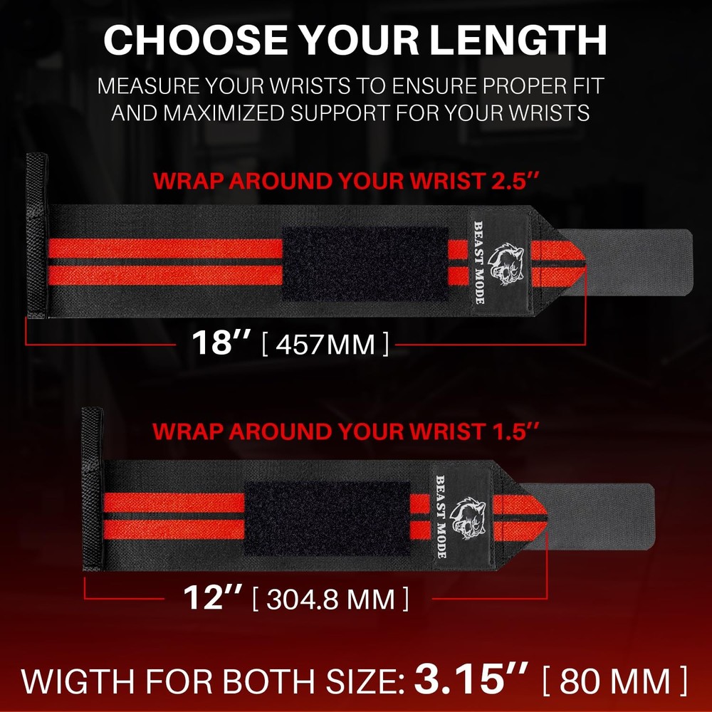 Weightlifting Wrist Wraps with Thumb Loop – 18" HeavyDuty Support for