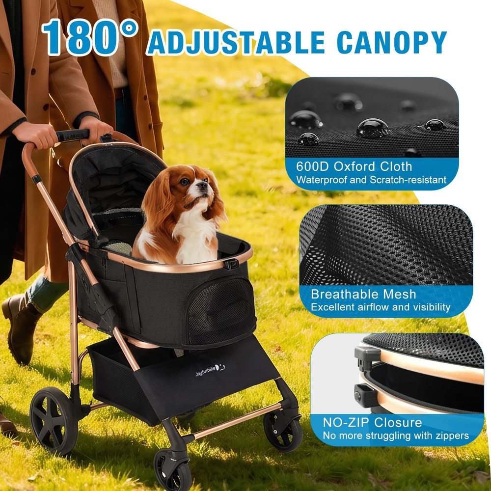 Pet Stroller for Small/Medium Dogs & Cats, No-Zip Foldable Dog Stroller with ...