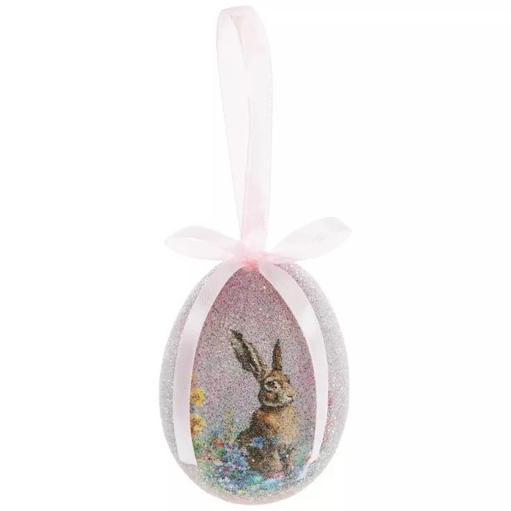 Pink Beaded Bunny Easter Egg Ornament 2.5