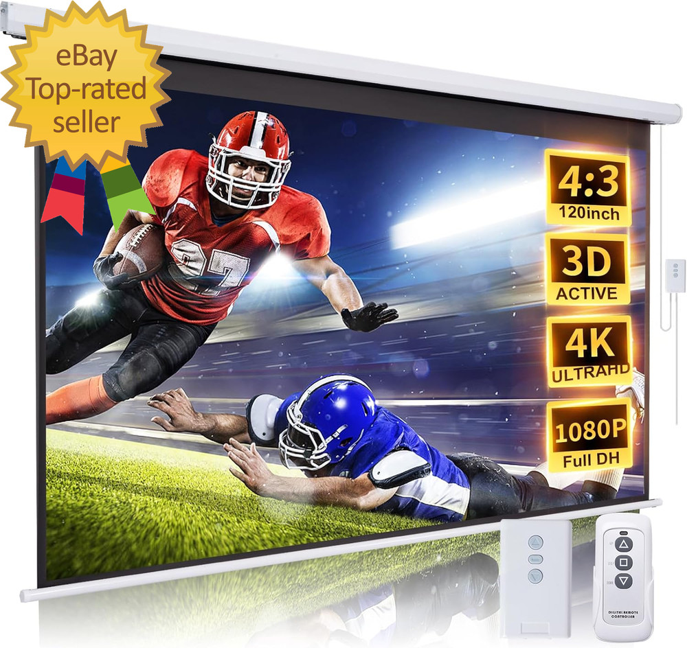 Projector Screen Motorized 120 Inch 4:3 HD Electric Projector Screen Pull down w