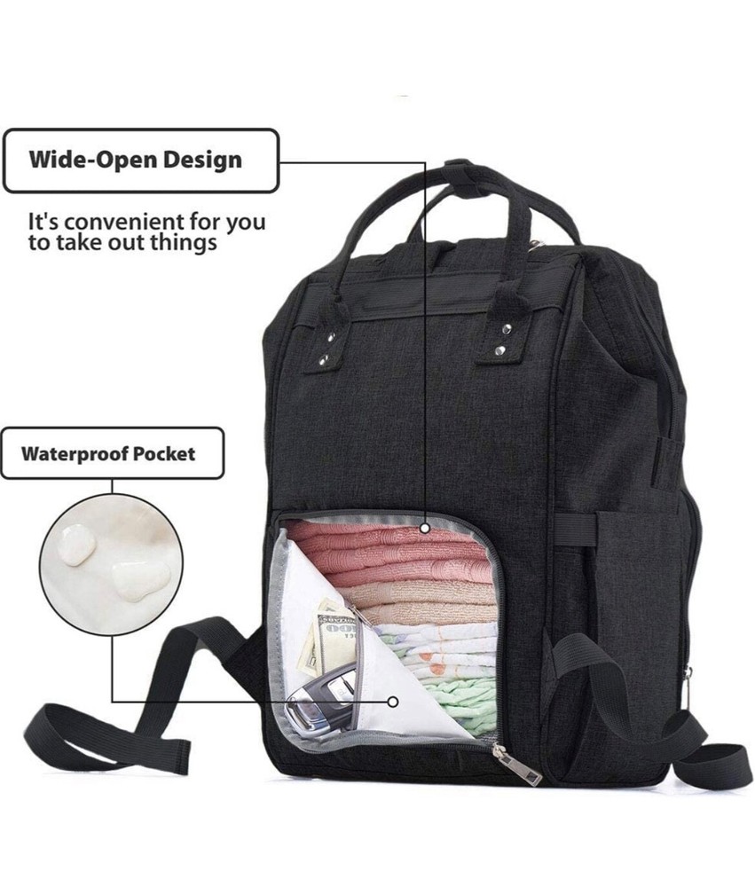 KiddyCare Diaper Bag Backpack + Adjustable Shoulder Straps - Black