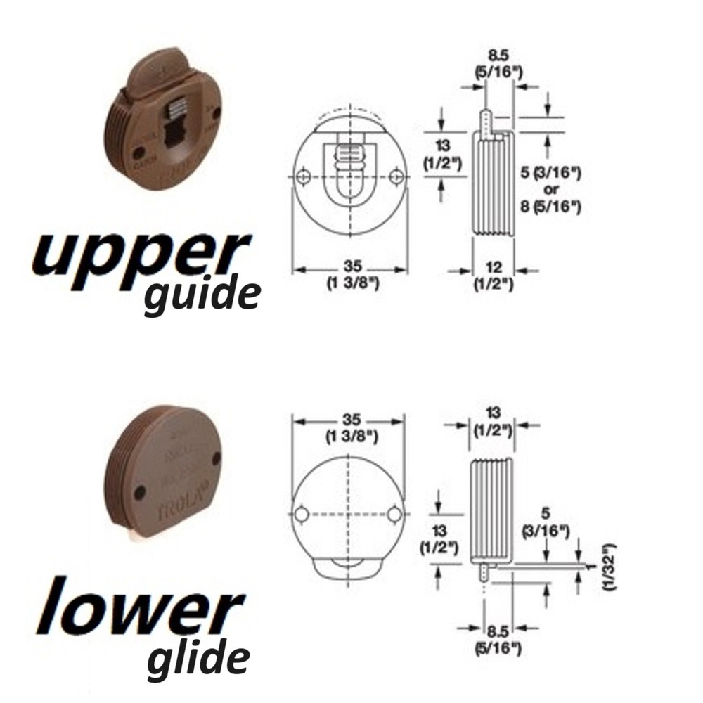 Brown Plastic 4 Rollers for 1 Sliding door Trola, Germany, 2Top+2Bottom